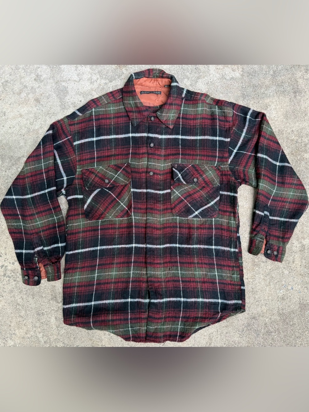 Vintage 80s Men's Red/Green/Black Plaid Flannel Shirt Sz L